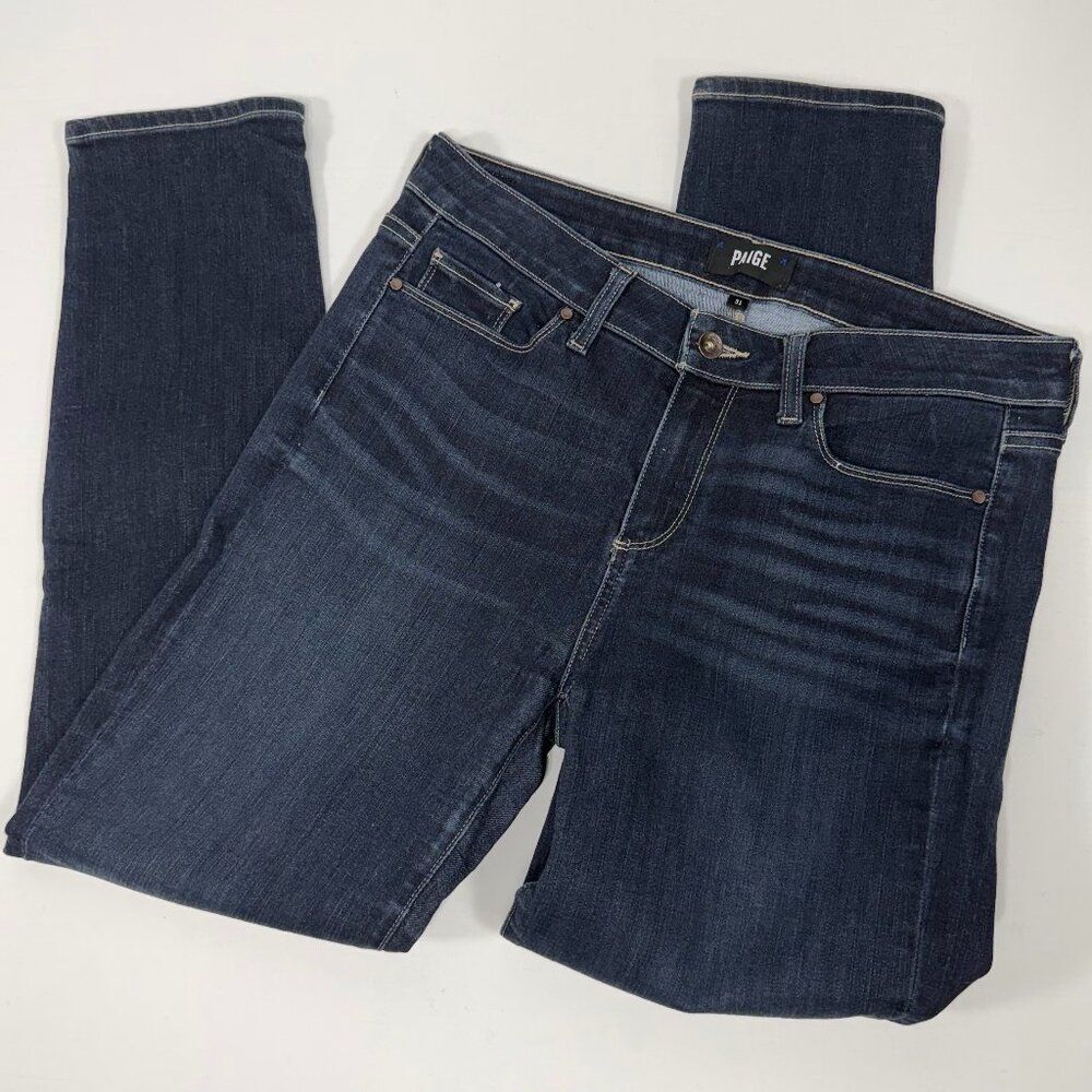 Mid-Rise Tapered Ankle Skinny PAIGE Dark Indigo Stretch Denim Jeans Size 31